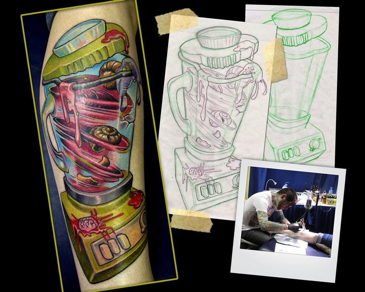 Tattoos - New School tattoos - Snail shake blender tattoo